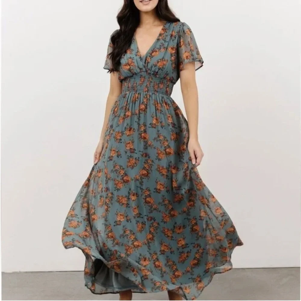 Baltic Born Teal and Rust Floral Maxi Dress - Picture 1 of 6